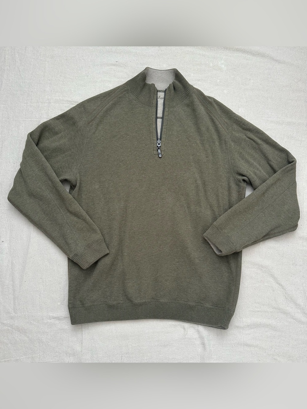 Tommy Bahama Reversible Quarter Zip Sweater Olive Green Gray Men's L Pullover